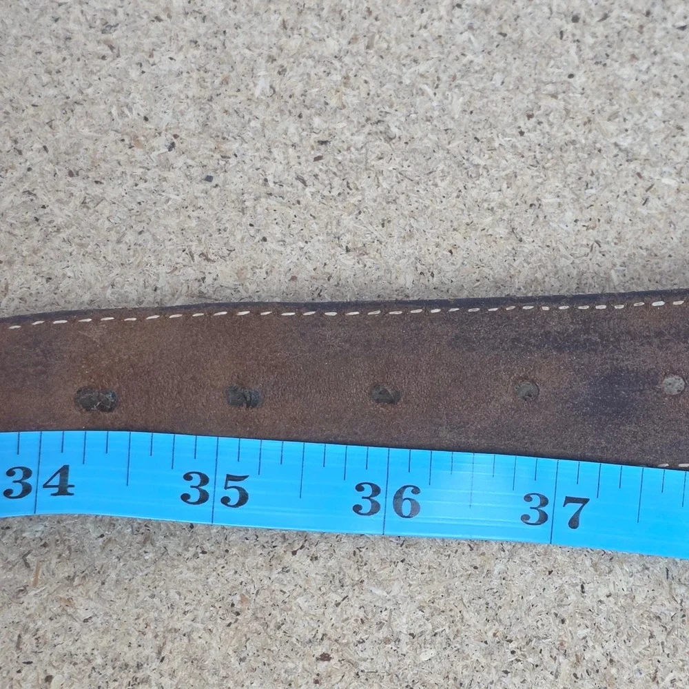Vintage Brown Oil Tanned Leather Western boho Belt Turquoise Buckle‎ USA 36